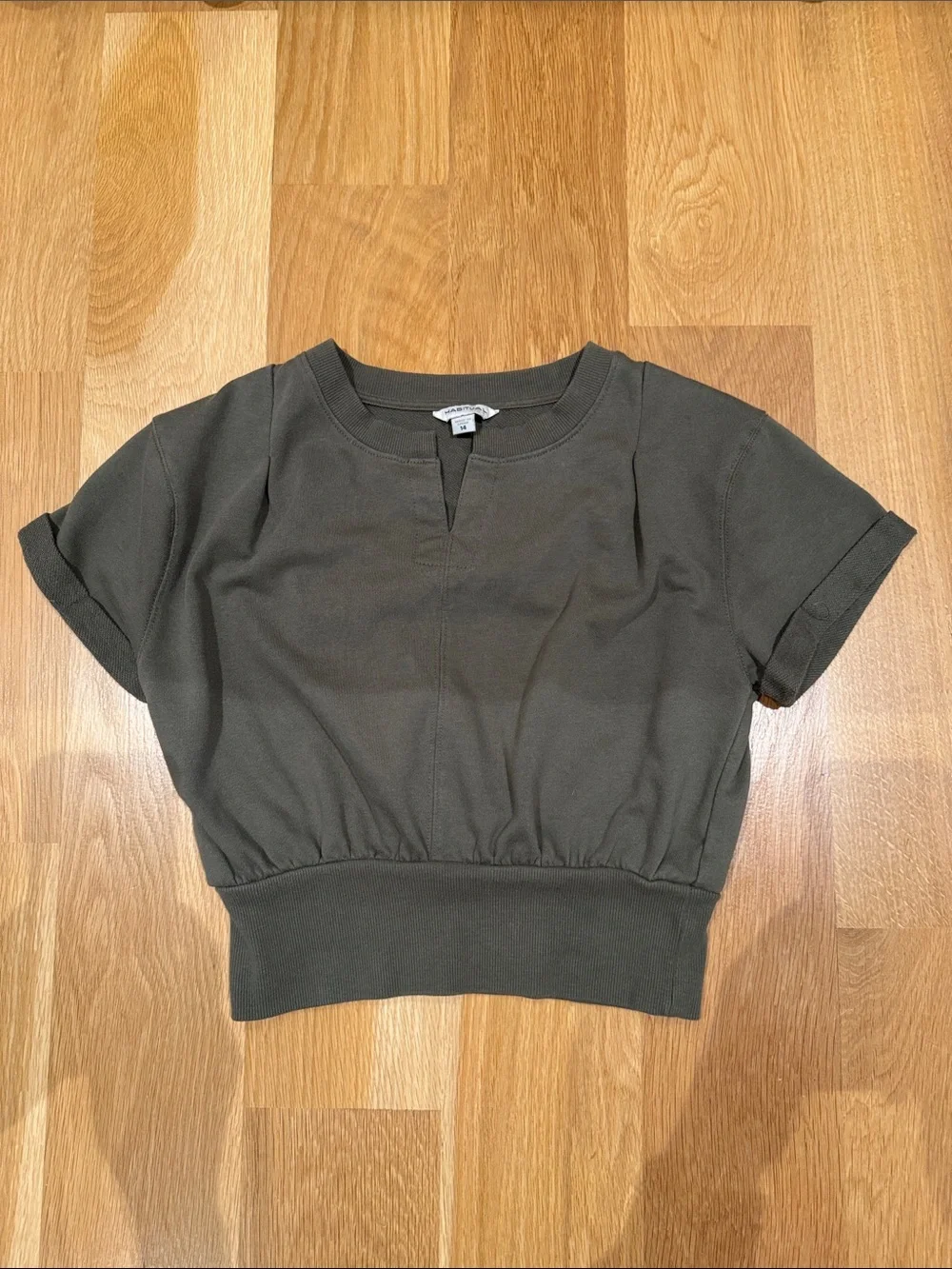 Habitual Girls Olive Green Cropped Short Sleeve Top